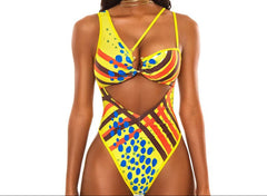 Yellow High Waist, Sexy Two Piece Totem Print Bikini Set for Women