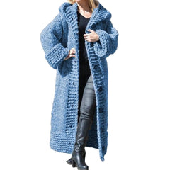 Light Blue Plus Size Women's Fall Chunky Knit Cardigan  Long Open Front Sweater, Solid Colors, Cozy & Stylish