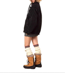 Women's Vintage Wash Faux Leather Padded Bomber Jacket Black