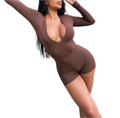 Brown Women's Viva Vibe High V Neck Tie-Side Romper