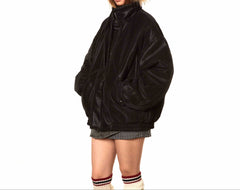 Women's Vintage Wash Faux Leather Padded Bomber Jacket Black