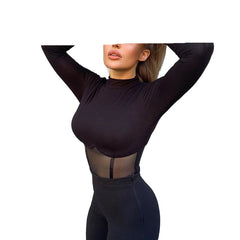 Black Mesh Patchwork Corset Top – Sexy Clubwear for Women