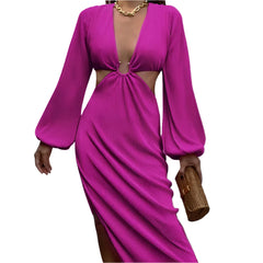 Pink Pressed Pleated Women's Travel Dress Wrinkle-Resistant Vacation Style
