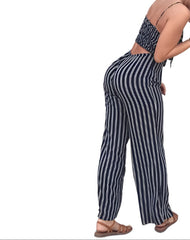 Stripes & Stilettos Halter Cut-Out Belted Jumpsuit