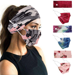 Wide Non-Slip Nurse Sweat Headband  Elastic Ear Protection with Mask Button