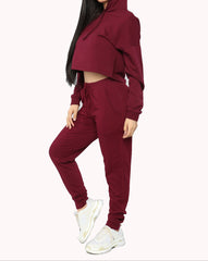 Red Flex Fit Flare Set Long Sleeve Crop Top & High Waist Pants