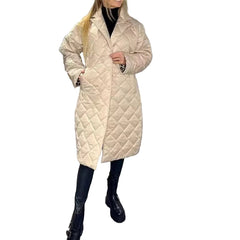 Plus Size Khaki Women's Diamond Quilted Puffer Coat Packable Long Jacket