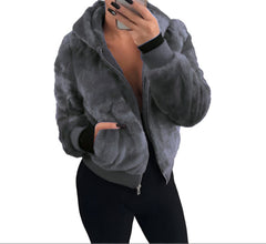 Cozy Women's Hooded Faux Fur Rabbit Plush Jacket