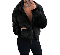 Cozy Women's Hooded Faux Fur Rabbit Plush Jacket