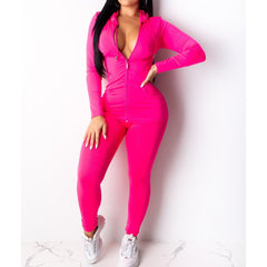 Sultry Chic Casual Style Solid Color Hooded Pant Set