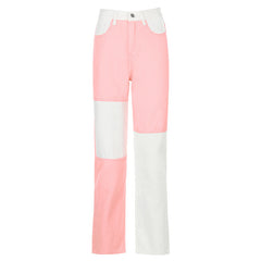 High-Rise Straight-Leg Jeans for Women with Bold Color Contrast
