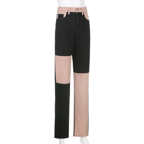 High-Rise Straight-Leg Jeans for Women with Bold Color Contrast