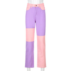 High-Rise Straight-Leg Jeans for Women with Bold Color Contrast