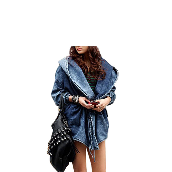 Women's Denim Utility Windbreaker Jacket Lightweight Hooded Jean Coat with Pockets