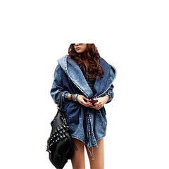 Women's Denim Utility Windbreaker Jacket Lightweight Hooded Jean Coat with Pockets