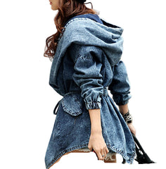 Women's Denim Utility Windbreaker Jacket Lightweight Hooded Jean Coat with Pockets