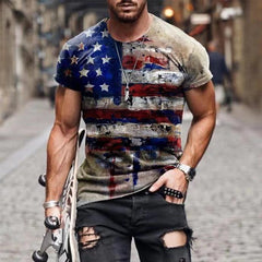 Vintage USA Flag Print Men's Summer Slim Fit Tee
