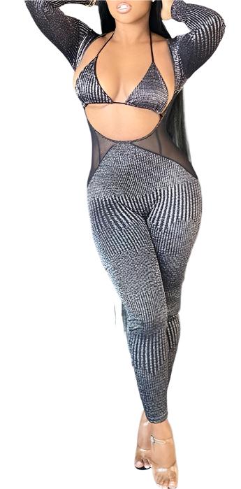 Stand Out in Style: Get Your Temptation Mesh Splice Jumpsuit Set Today!