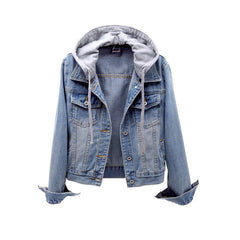 Plus Size Women's Hooded Denim Jacket with Media Pockets