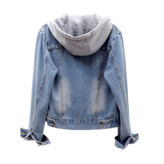 Women's Hooded Media Denim Jacket Stylish & Functional Outerwear