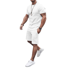 Men's Summer Vacation White Solid Flex Sport Short Set