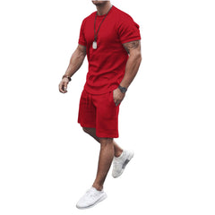 Men's Summer Vacation Red Solid Flex Sport Short Set