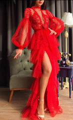 Women's Red PromMystique Mesh Elegance Evening Gown 