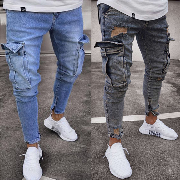 Upgrade Your Style: Cargo Hole Denim Jeans for Men - Shop Now!