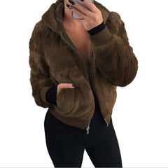 Cozy Women's Hooded Faux Fur Rabbit Plush Jacket