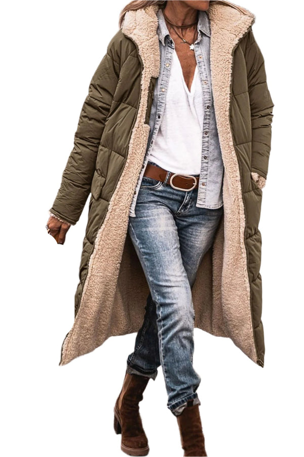 Army Green Women's Oversized Hooded Statement Coat with Long Sleeves