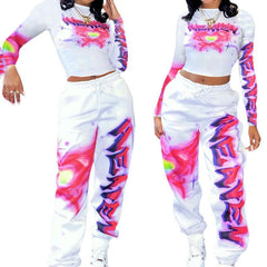 Vivid Style Women's Graphic Print Two-Piece Set Trendy & Casual Look