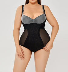 Black Plus Size Women's Seamless Tummy Control Shapewear Bodysuit Sculpting Snatched Waist Body Shaper