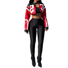 Red Women's Track Faux Leather Jacket  Stylish, Lightweight, and Versatile Outerwear