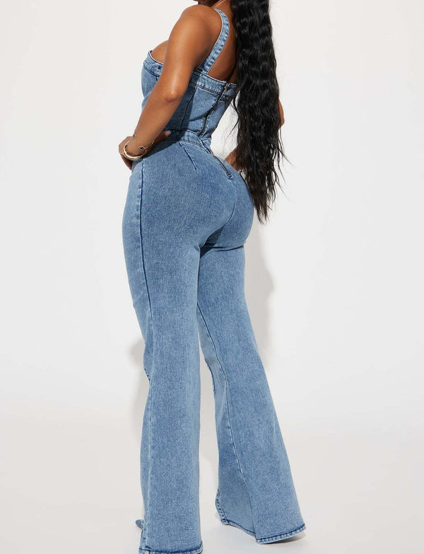 Chic Fit Denim Wide-Leg Jumpsuit