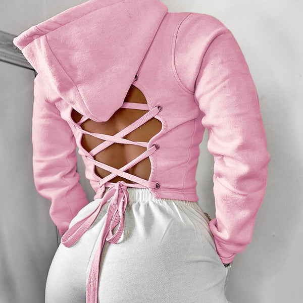 Stylish & Comfy Streetwear Lace-Up Hooded Crop Top