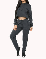 Gray Flex Fit Flare Set Long Sleeve Crop Top & High Waist Pants
