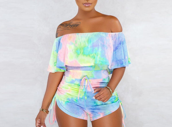 Women's Light Blue Multi Color Romper Shorts Outfit for Summer Spring Break  Vacation