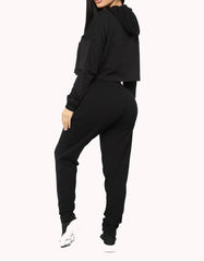 Black Flex Fit Flare Set Long Sleeve Crop Top & High Waist Pants