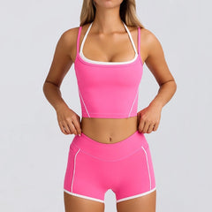 Plus Size Sports Bra and Shorts Set No-Bounce Wire-Free Camisole Top with Spaghetti Straps
