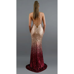 Sunset Seduction Sequin Ombre Prom Halter Dress