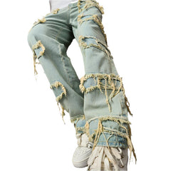 Retro Wide Leg Distressed Jeans for Men