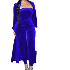 Blue Velvet Allure Two-Piece Sexy Women’s Jumpsuit Set
