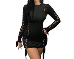 Black Valentine's Day Elegant Women's Mesh Stitching V-Neck Mini Dress Sexy & Stylish Party Outfit