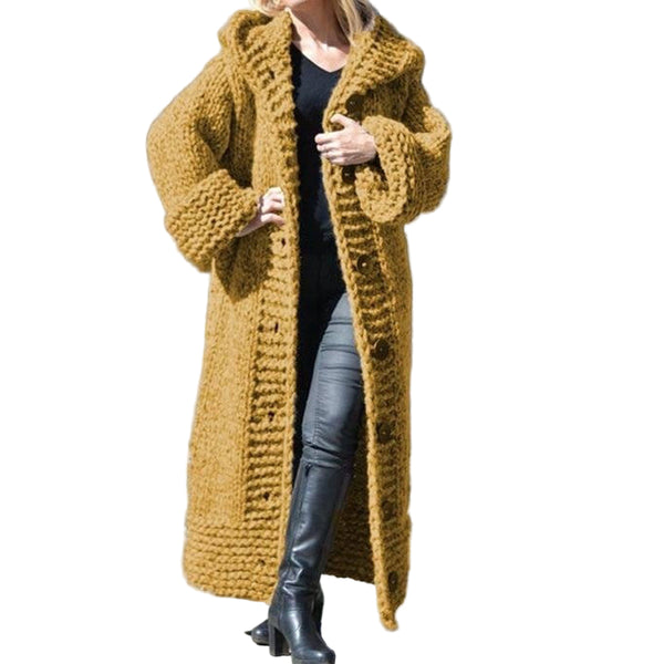 Yellow Women's Fall Chunky Knit Cardigan  Long Open Front Sweater, Solid Colors, Cozy & Stylish