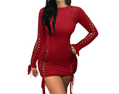 Red Valentine's Day Elegant Women's Mesh Stitching V-Neck Mini Dress Sexy & Stylish Party Outfit