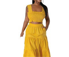 Women's Summer Cropped Top & Maxi Skirt Set  Beach Vacation 2-Piece Look