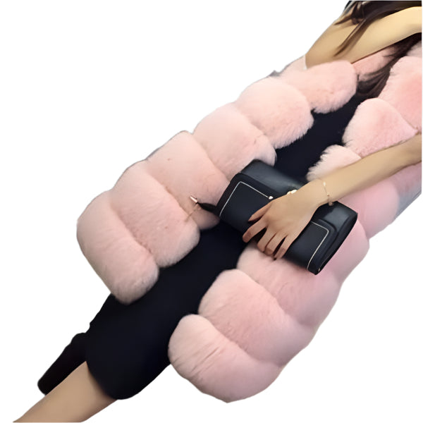 Women's Faux Fur Long Hooded Vest Luxury Sleeveless Jacket