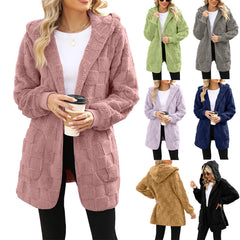 Women’s Plus Size Plaid Hooded Cardigan Cozy Fall Sweater with Pockets