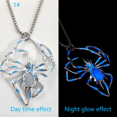 Spiked Glow-in-the-Dark Spider Pendant Necklace  Women’s Biker Jewelry Set
