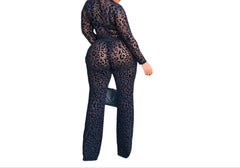 Sexy Curvy Girl Mesh Long Sleeve Jumpsuit Chic Plus Size One-Piece Outfit